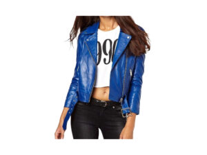 Women's Handmade Blue Lambskin Motorcycle Jacket