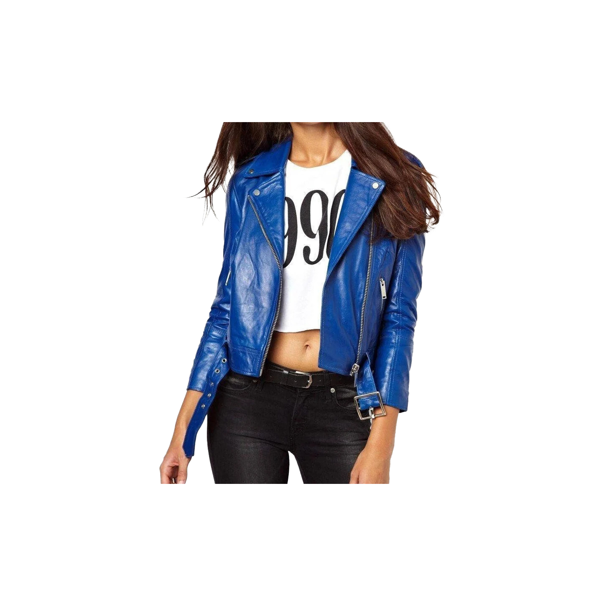 Women's Handmade Blue Lambskin Motorcycle Jacket