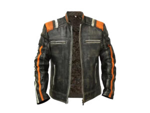 Men's Handmade Distressed Brown Retro 3 Cafe Racer Leather Jacket