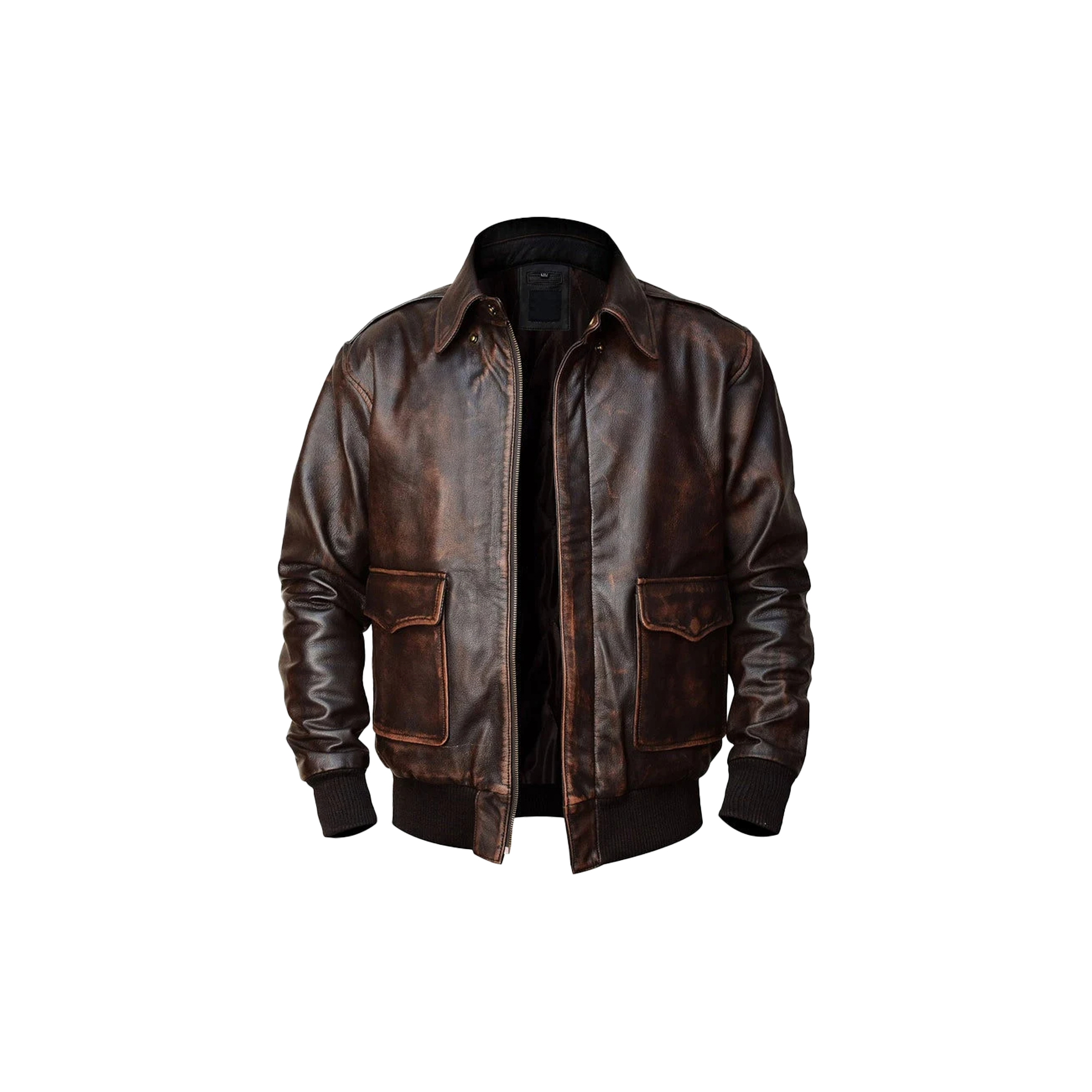 Men's Handmade Brown A2 Distressed Leather Bomber Jacket