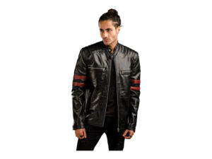 Men's Handmade Black Cafe Racer Motorcycle Leather Jacket