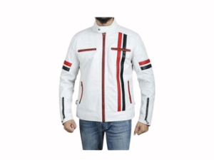 Men's Handmade White Retro 3 Cafe Racer Leather Jacket