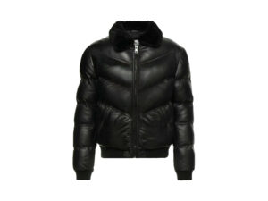 Men's Handmade Black Ace Puffer Leather Jacket