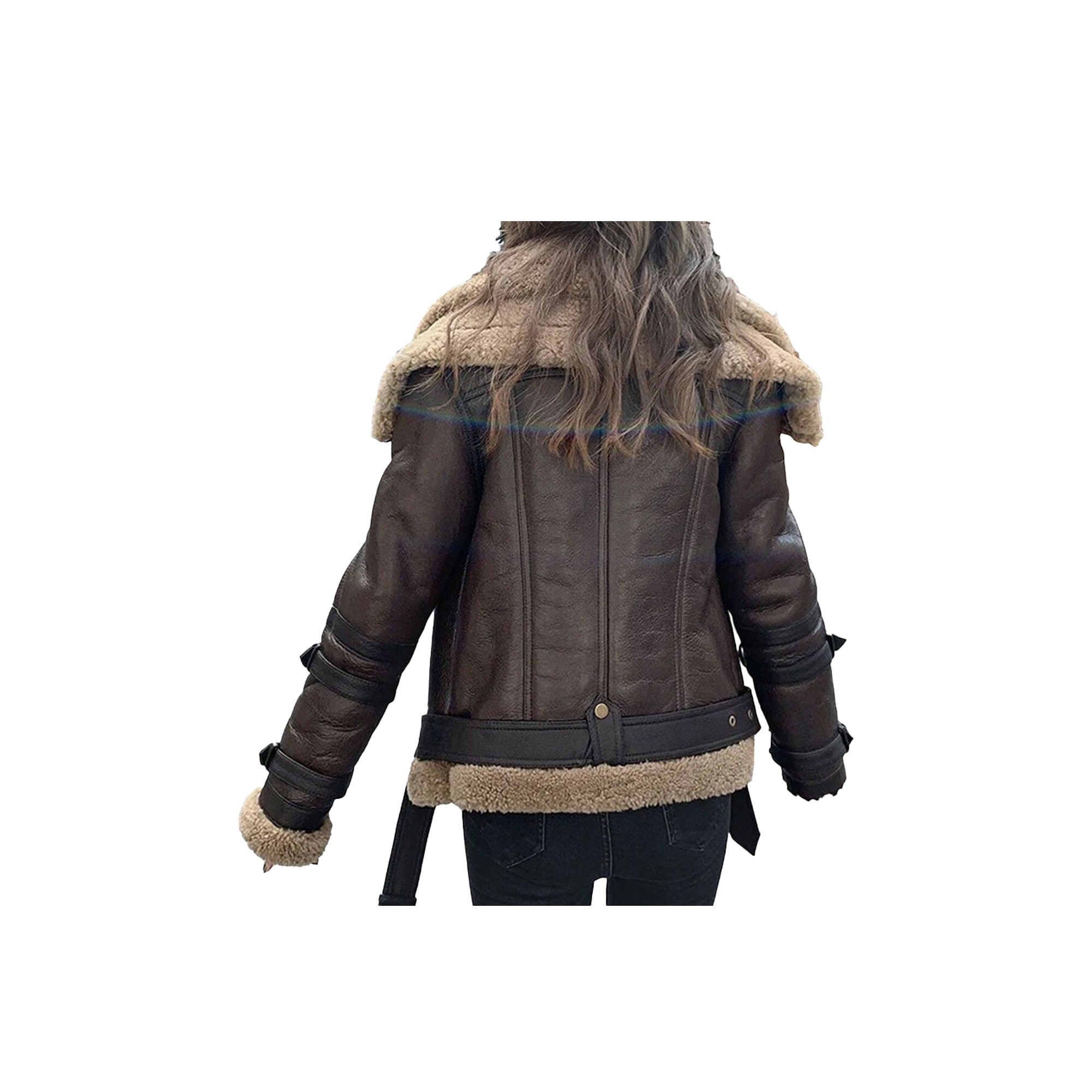 Women's Handmade B3 Bomber Aviator Shearling Leather Jacket - Image 3
