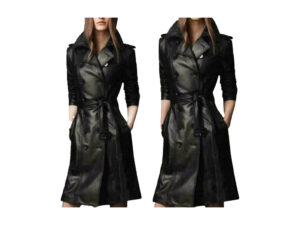 Women's Handmade Black Lambskin Leather Trench Coat