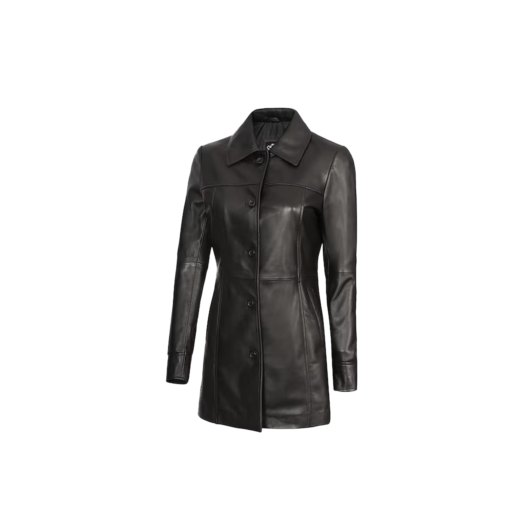 Women's Handmade Black Soft Lambskin Leather Long Coat - Image 3