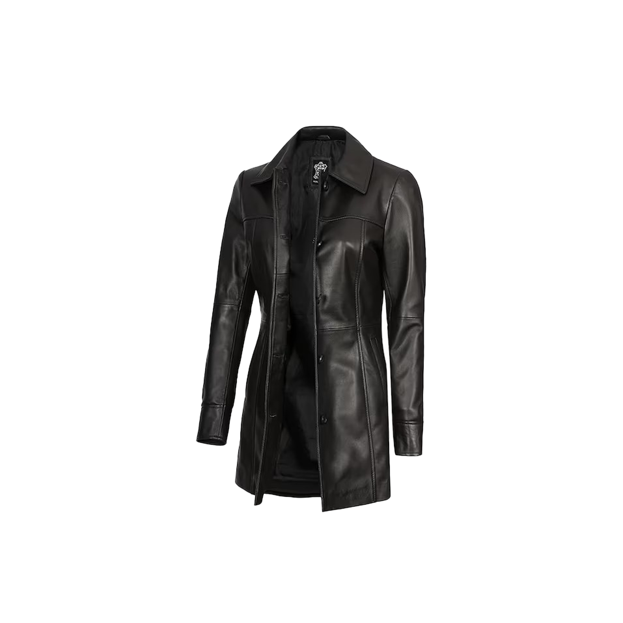 Women's Handmade Black Soft Lambskin Leather Long Coat - Image 2