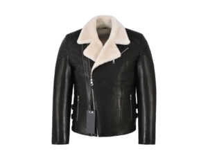 Men's Handmade Black Bomber Shearling Leather Jacket