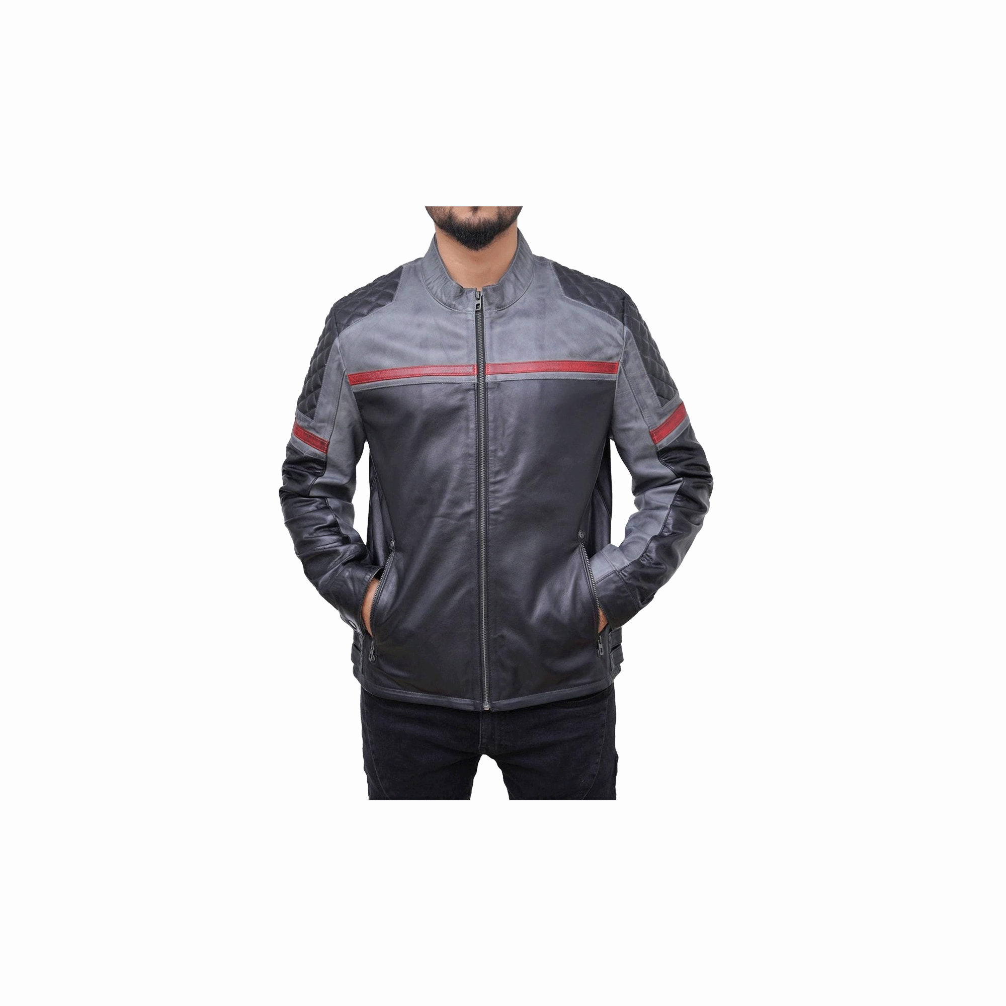 Men's Handmade Black Biker Leather Jacket - Image 2