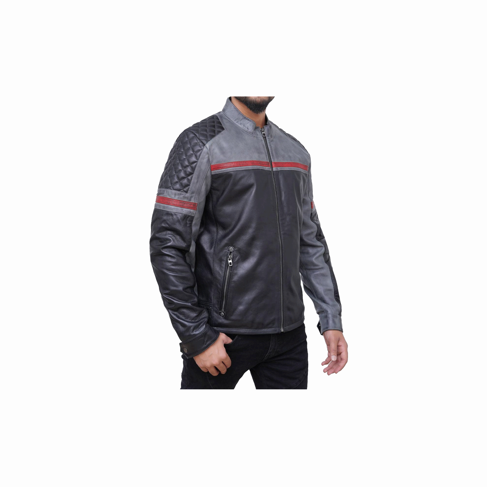 Men's Handmade Black Biker Leather Jacket - Image 3