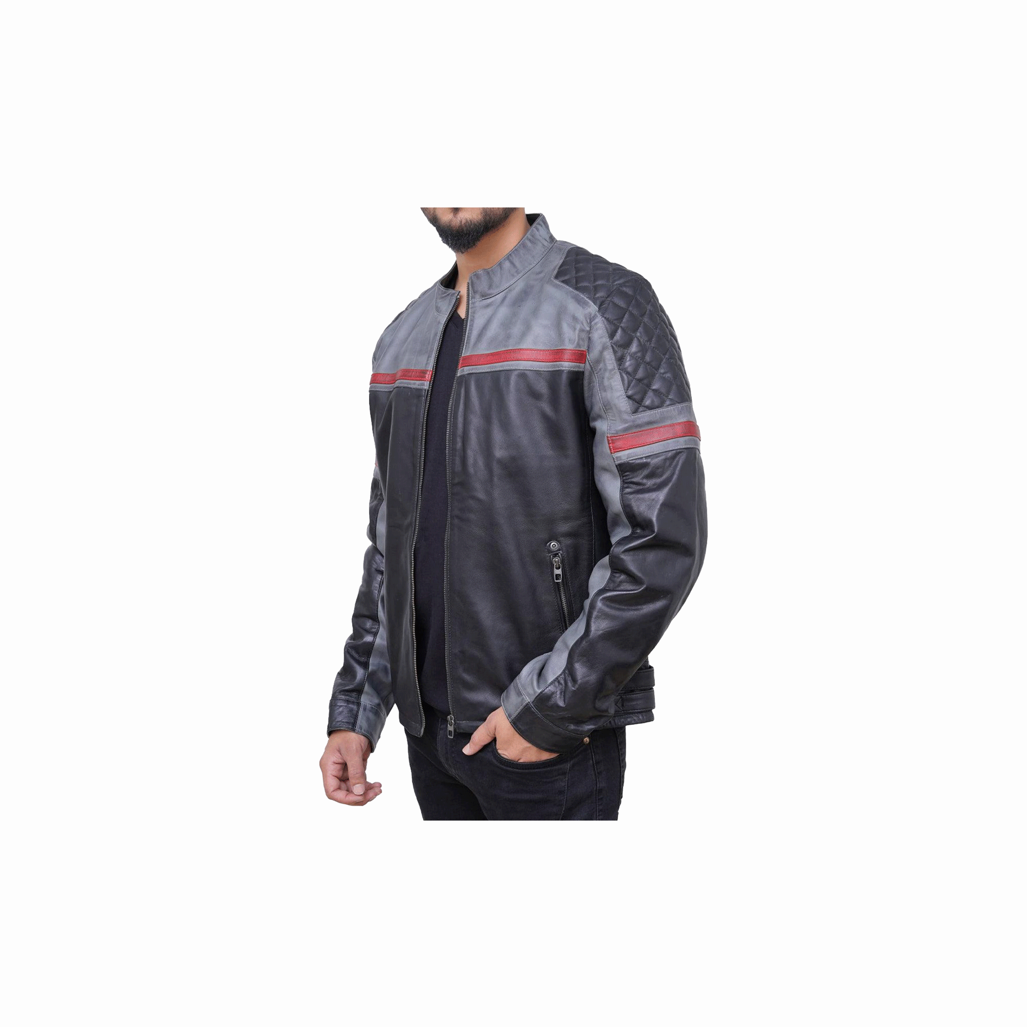 Men's Handmade Black Biker Leather Jacket - Image 4