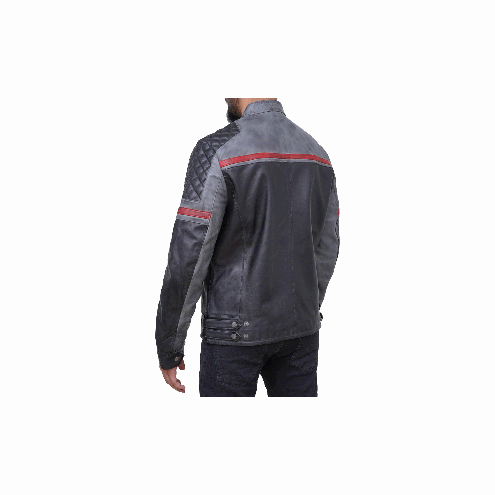 Men's Handmade Black Biker Leather Jacket - Image 5