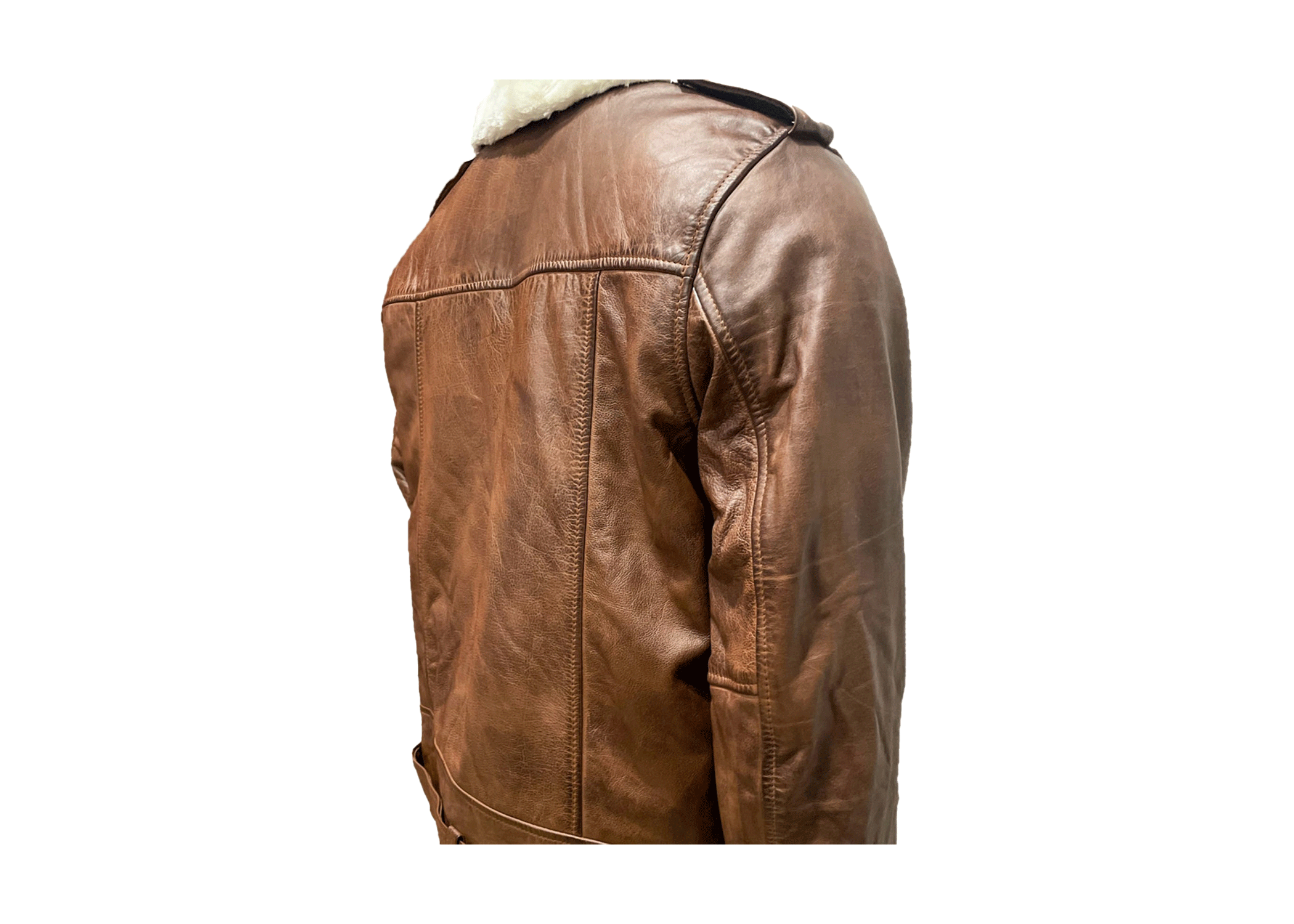 Men's Handmade Brown Cafe Racer Leather Jacket with Fur Collar - Image 4