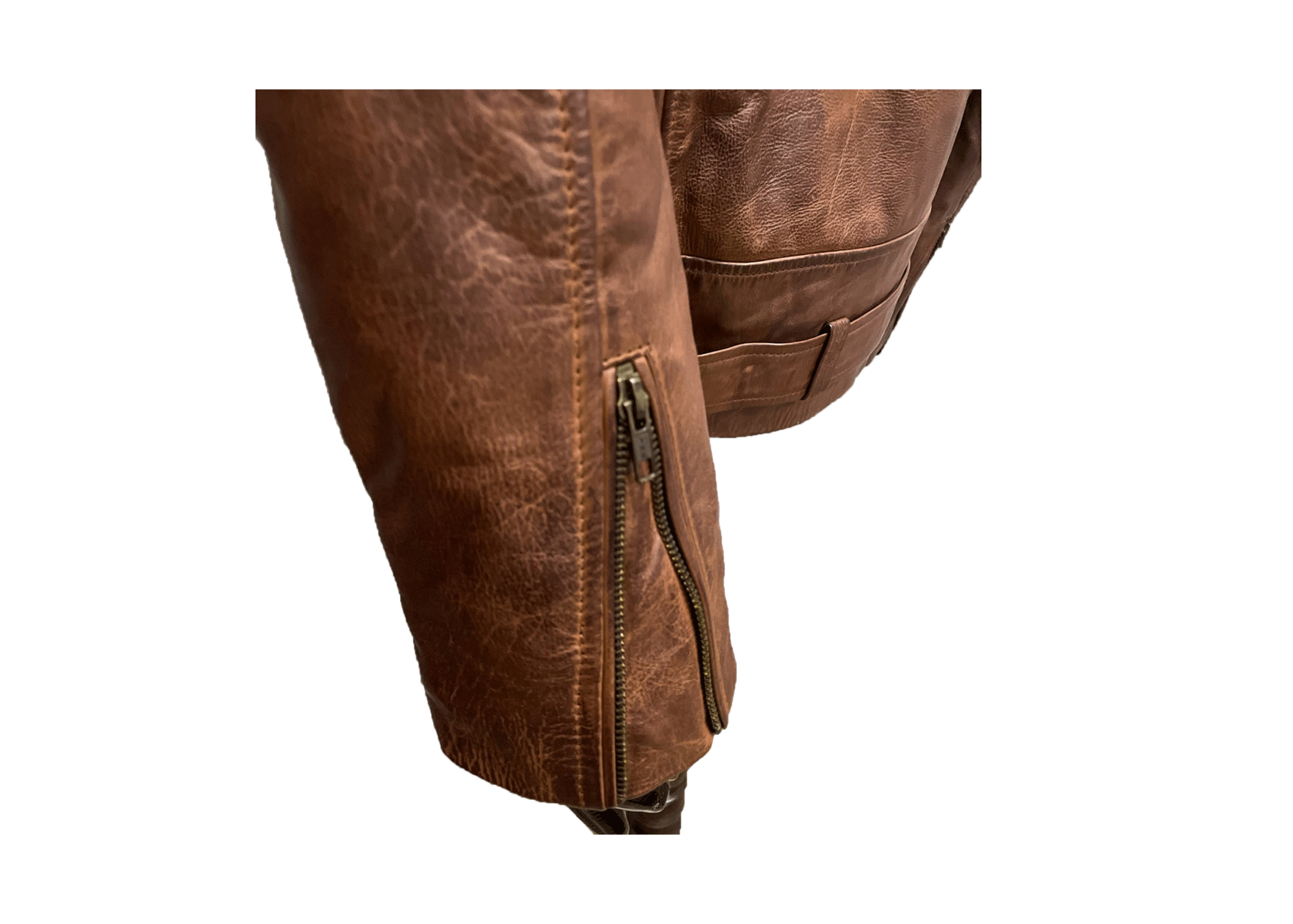 Men's Handmade Brown Cafe Racer Leather Jacket with Fur Collar - Image 6