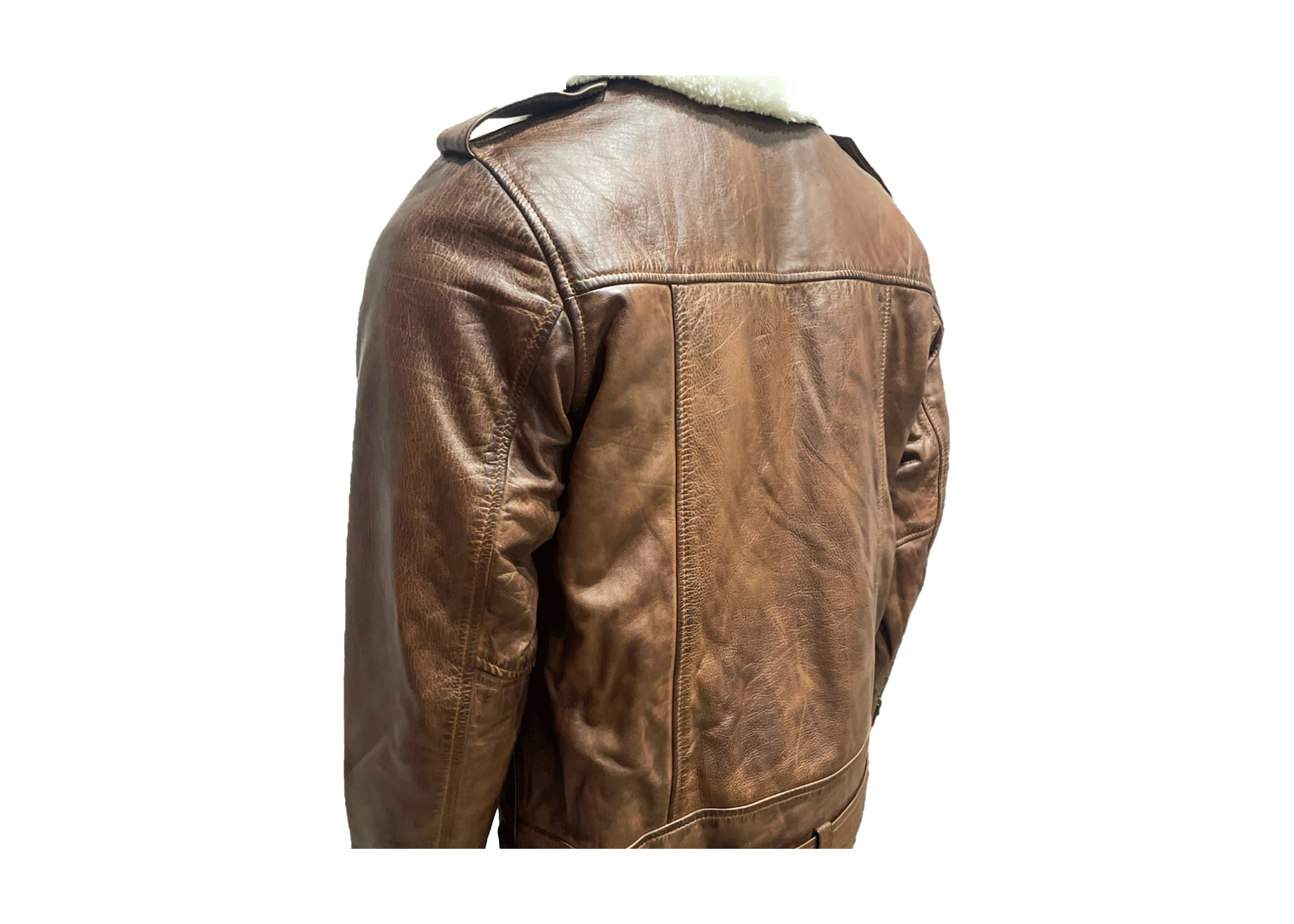 Men's Handmade Brown Cafe Racer Leather Jacket with Fur Collar - Image 7