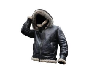 Men's Bomber B3- Faux Fur Winter Hooded  Black Leather jacket, Bomber Black Aviator Fur Collar Leather Jacket. Gift For Him.