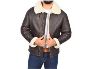 Men's Handmade Brown B3 Lambskin Shearling Leather Jacket
