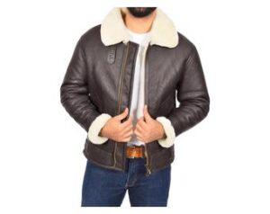 Men's Brown B3 Bomber Genuine Lambskin Soft Fur Shearling Leather Jacket, Men's B3 Lambskin Brown Leather Bomber Jacket, Personalized Gift.
