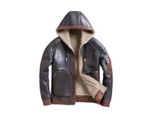 Men's Handmade Brown Bomber Fur Hooded Leather Jacket