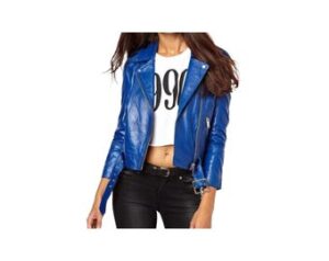 Blue Lambskin Leather Belted Motorcycle Jacket for Women, Women Blue Leather Jacket, Winter Women Leather Jacket.