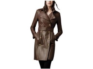 Women's Handmade Brown Lambskin Leather Trench Coat