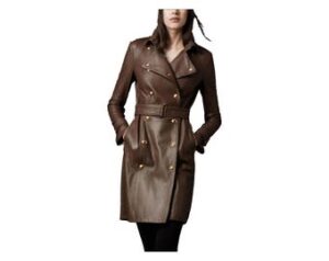 New Stylish Lambskin Soft Leather Women Brown Genuine Leather Trench Coat, designer trench coat / Long Coat Valentine Gift For Her