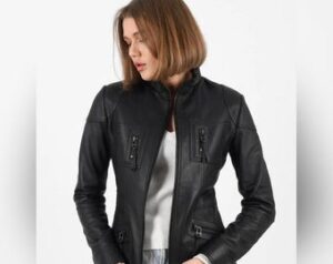 Women's Lambskin Leather Motorcycle Slim fit Jacket, Handmade Black Designer Biker Leather Jacket. Genuine Leather Jacket.