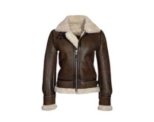 Women's RAF Aviator B3 Bomber Leather Jacket, Women Brown Real Leather Sheepskin Faux Fur Jacket, Handmade Faux Fur Shearling Coat.