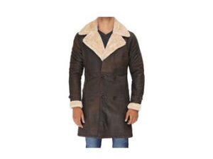 Men's Brown Bomber Fur Leather Coat