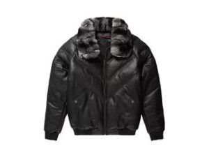 Men's Handmade Black Down Feather V-Bomber Leather Jacket