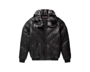 Men's Down Feathers Black V-Bomber Genuine Leather Jacket For Men's V Bomber Jacket, Gift for Men. 100% Genuine Leather Down Feathers Jacket
