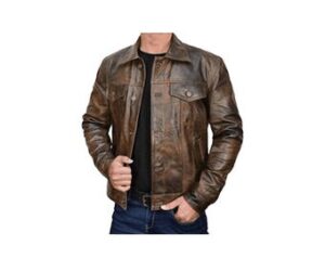 Men's biker Leather Jacket With Flap Pockets, Men's Brown Trucker Motorcycle Leather Jacket, Motorbike Leather Jacket.
