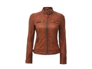 Women's Handmade Brown Lambskin Cafe Racer Leather Jacket