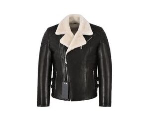 Men's Bomber Fur Shearling Leather Jacket,Handmade Aviator Black RAF Bomber Style Jacket fully Lined with Fur.