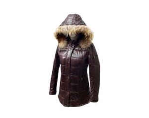Women's  Bomber Down Feathers Leather Jacket With Fur Hood Flight Jacket, Handmade Brown Bomber Aviator Hooded Jacket.