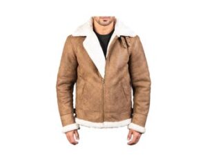 Men's Handmade Distressed Brown Bomber Shearling Leather Jacket