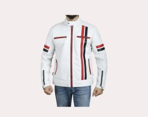 Handmade Men's Retro 3 Cafe Racer Biker Jacket, Vintage Retro 3 Cafe Racer Motorcycle White Real Leather Jacket, Gift for Him.