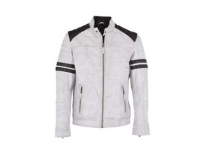 Men's Handmade White Distressed Biker Leather Jacket
