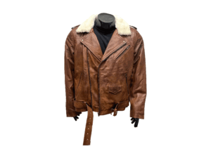 Men's Handmade Brown Cafe Racer Leather Jacket with Fur Collar