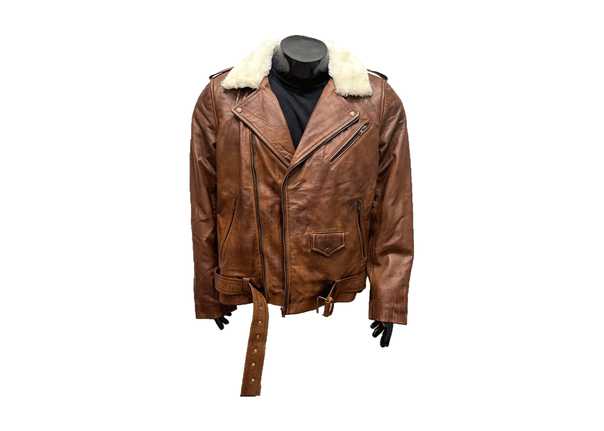 Men's Handmade Brown Cafe Racer Leather Jacket with Fur Collar