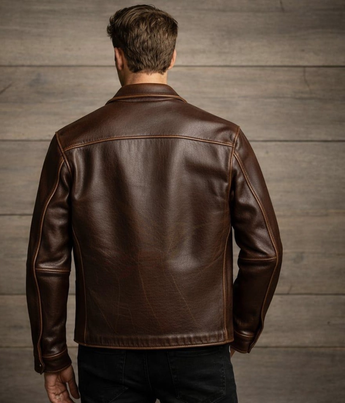 Men’s Classic Distressed Cow Leather Jacket - Image 4