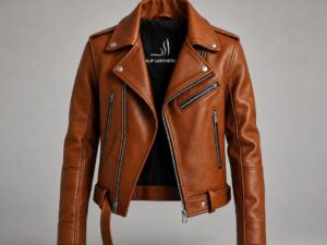 Alif Luxe Cognac Women’s Leather Biker Jacket