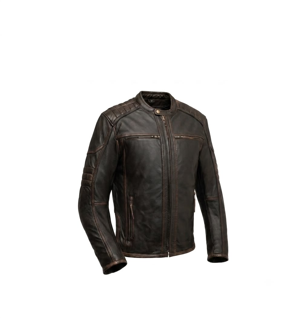 Men's Distressed Brown Moto Leather Jacket - Rider Club Edition