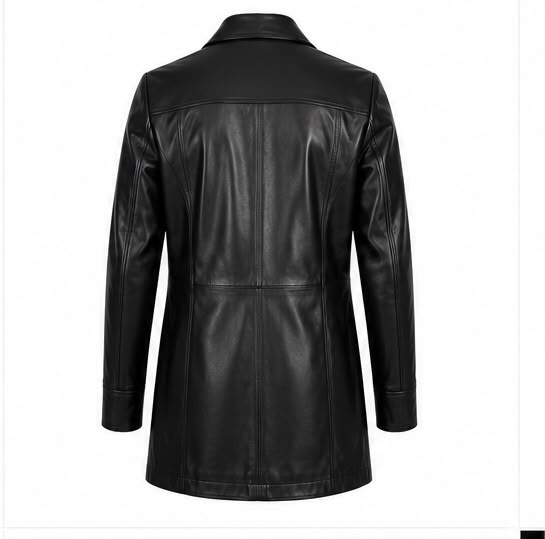 Elegant Women's Long Sheep Leather Coat-Classic Black Premium Outerwear - Image 2