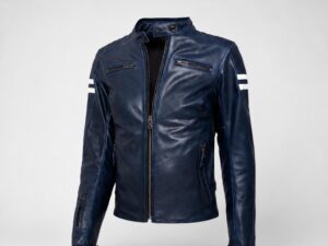 Men’s Navy Cowhide Leather Cafe Racer