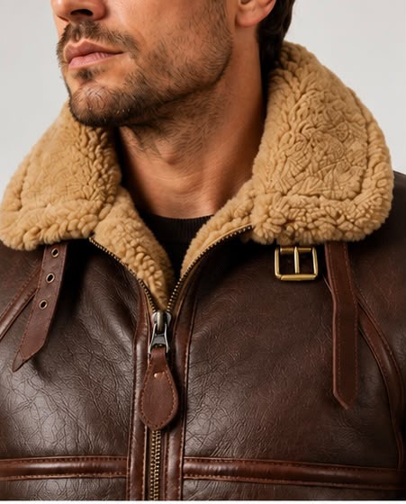 Men’s Genuine Cow Leather Fur-Lined Aviator Jacket - Image 4