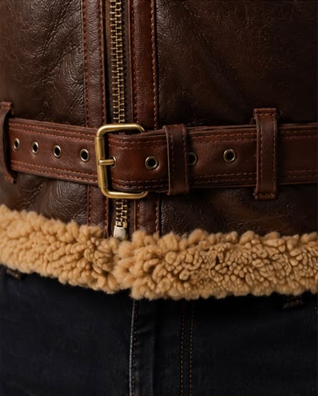 Men’s Genuine Cow Leather Fur-Lined Aviator Jacket - Image 6