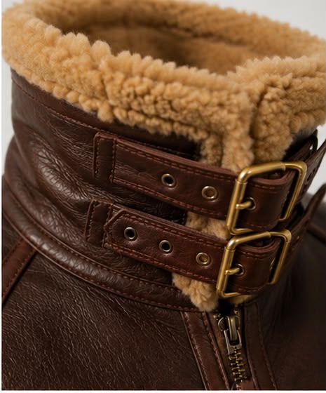 Men’s Genuine Cow Leather Fur-Lined Aviator Jacket - Image 5