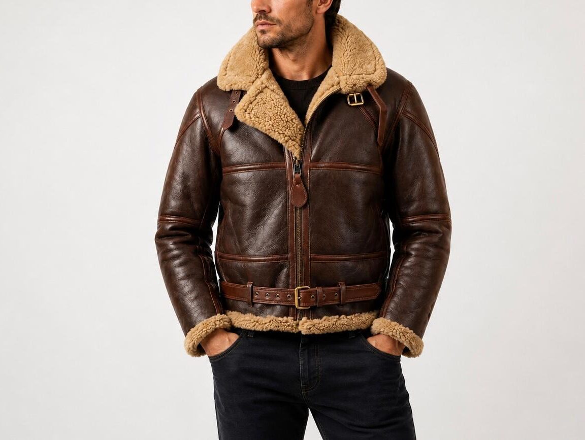 Men’s Genuine Cow Leather Fur-Lined Aviator Jacket