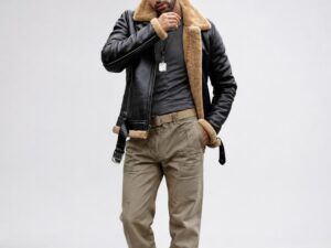 Black Cowhide Fur-Lined Aviator Leather Jacket